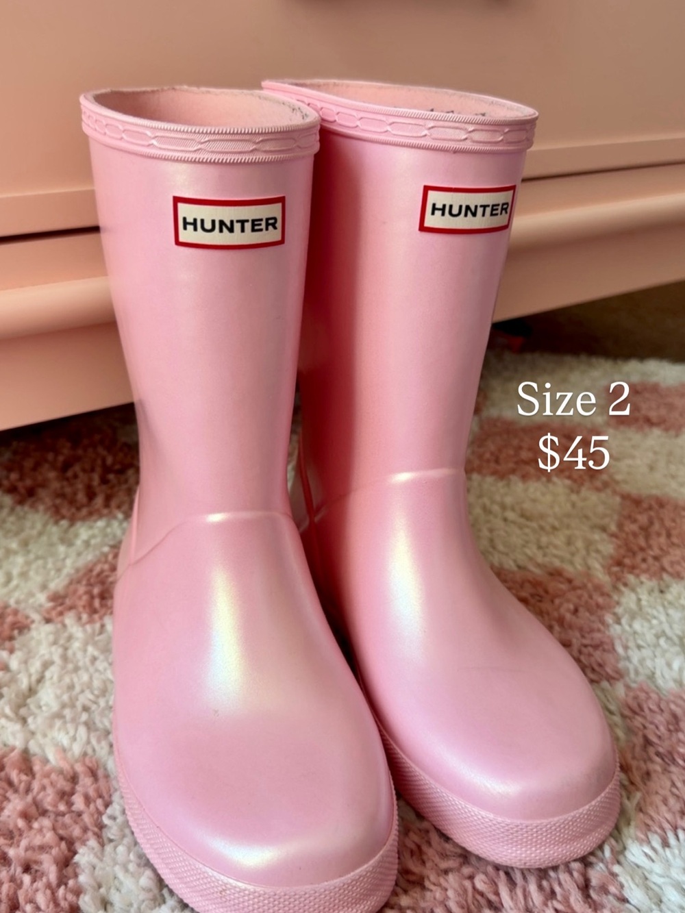 Hunter Kids' Shiny Light Pink Rain Boots